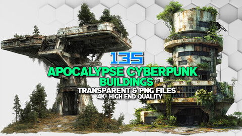 135 Apocalypse Cyberpunk Buildings - Transparent ( PNG Files )-4K - High Quality