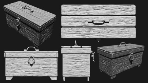 SMALL OLD WOODEN BOX SCLUPTED HIGHPOLY