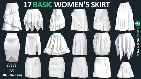 17 BASIC WOMEN'S SKIRTS / ZPRJ + OBJ + FBX / Marvelous + Clo3d