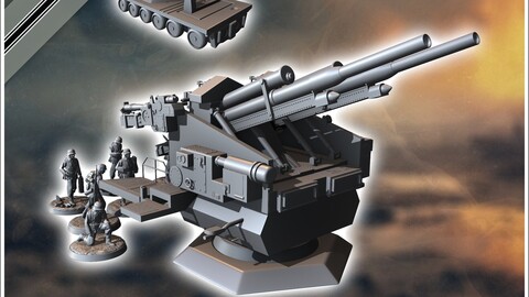 128 mm Flak 40 Flakzwilling heavy anti-aircraft gun (with 5 crews) | STL for 3D Printing Printer | Hard Surface