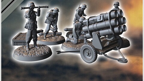 150 mm Nebelwerfer 41 multiple rocket launcher (with 5 crews) | STL for 3D Printing Printer | Hard Surface