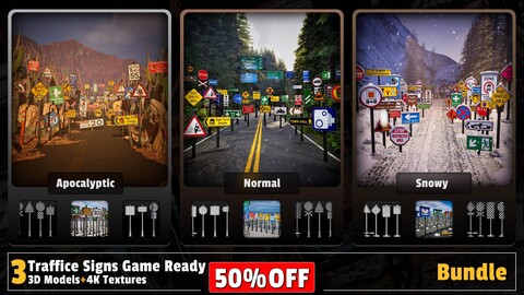 2700 Traffic Signs Bundle (Apocalyptic/Snowy/Normal) - Game Ready