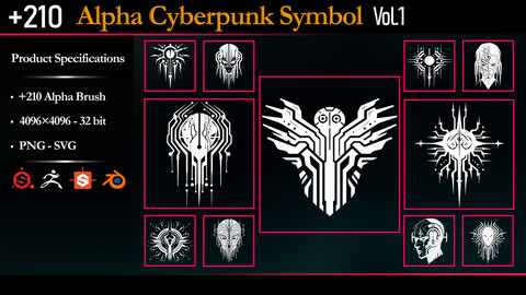 +210 Alpha Cyberpunk Symbols - vol.1