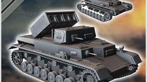 Panzer IV Ausf. E with rockets Raketenwerfer ahf Fahrgestell | STL for 3D Printing Printer | Hard Surface