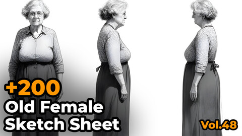 +200 Full body Old Female Sketch Sheet Reference Images(4k)