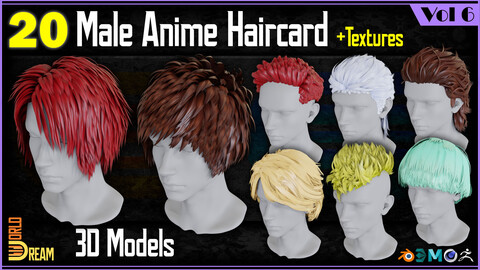 20 Male Anime Haircard 3D Models | Vol 6