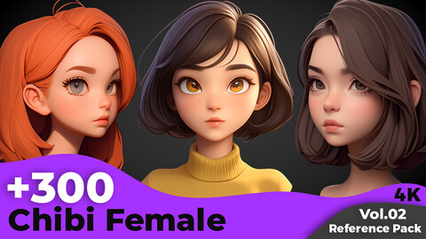 +300 Chibi Female Head Sculpt Reference Images(4k)