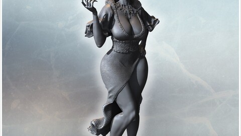 Elegant woman wearing a hat, floral dress, standing confidently with a graceful pose (28) | STL for 3D Printing Printer | Hard Surface