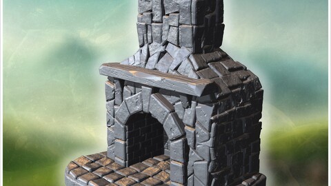 Rustic stone chimney with intricate brickwork and textured base tiles (10) | STL for 3D Printing Printer | Hard Surface