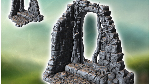 Ancient stone archway with detailed carvings and weathered steps (3) | STL for 3D Printing Printer | Hard Surface