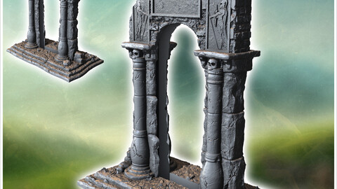 Ancient stone structure with a single arch supported by detailed columns (5) | STL for 3D Printing Printer | Hard Surface