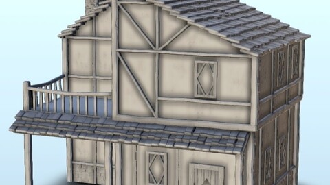 Medieval house with terrace and timbering 3 | STL for 3D Printing Printer | Hard Surface