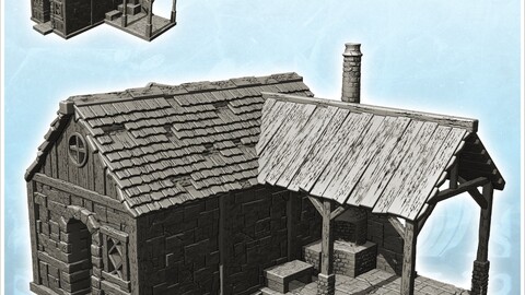 Medieval blacksmith house with forge, chimney and awning (10) | STL for 3D Printing Printer | Hard Surface