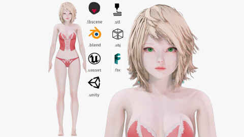 Lingerie clothes 0007 - Rigged -Unreal - Unity - Blender - Animated - Realistic Female Character