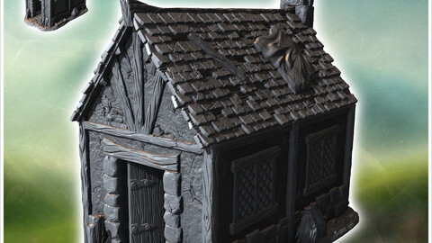 Medieval house with half-timbered walls, tiled roof and fireplace (37) | STL for 3D Printing Printer | Hard Surface