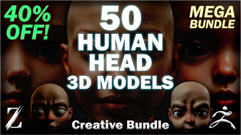 50 ZB ART Human Head Sculpts (3D Base Model) - MEGA Bundle