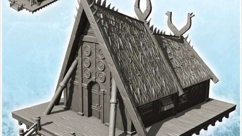 Viking house with large façade and wooden platform (13) | STL for 3D Printing Printer | Hard Surface