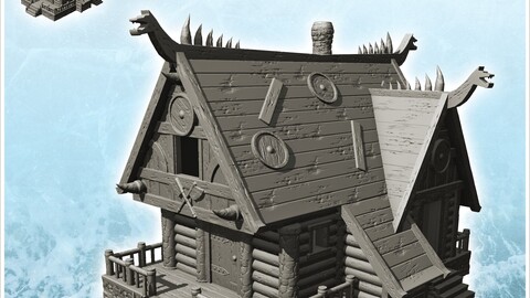 Viking log building with access stairs and fireplace (14) | STL for 3D Printing Printer | Hard Surface