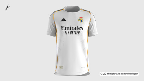 ADIDAS - REAL MADRID 25/26 HOME JERSEY MOCKUP for CLO3D and Marvelous Designer