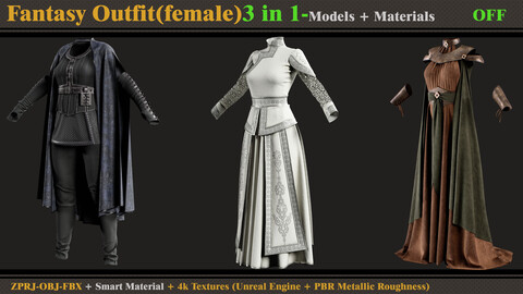 3 in 1 Fantasy Outfits- MD/Clo3d (OBJ + FBX +ZPRJ)+Materials+Textures (OFF)