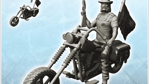 American biker with flag, hat and rifle (3) | STL for 3D Printing Printer | Hard Surface