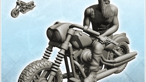 Biker with long beard, horned hat and gun (4) | STL for 3D Printing Printer | Hard Surface