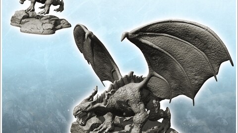 Dragon posed on rocky ground with horns (14) | STL for 3D Printing Printer | Hard Surface