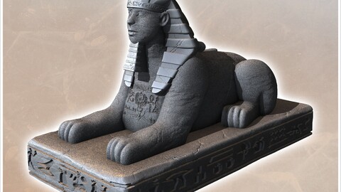 Reclining Sphinx with Nemesis on Stone Platform (9) | STL for 3D Printing Printer | Hard Surface