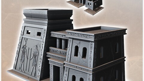 Egyptian Building with Central Access and Flat Roofs (4) | STL for 3D Printing Printer | Hard Surface