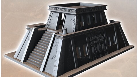 Egyptian building with grand staircase and upper floor (5) | STL for 3D Printing Printer | Hard Surface