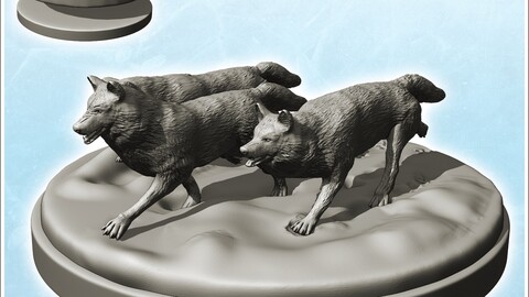 Set of three wolves in a pack with base (24) | STL for 3D Printing Printer | Hard Surface