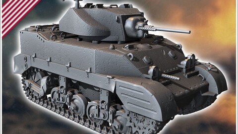 M5A1 Stuart Light Tank (combat damaged version) | STL for 3D Printing Printer | Hard Surface