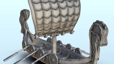 Viking short drakkar with paddles 2 | STL for 3D Printing Printer | Hard Surface