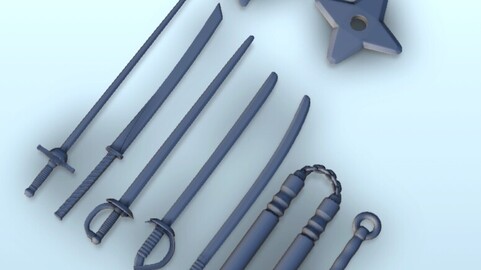 Set of Japan medieval weapons (2) | STL for 3D Printing Printer | Hard Surface