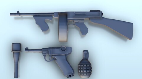 Set of World War 2 weapons (3) | STL for 3D Printing Printer | Hard Surface