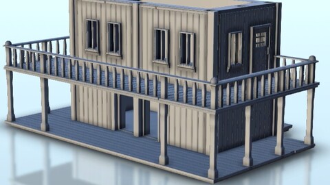 Wild West building with balcony 14 | STL for 3D Printing Printer | Hard Surface