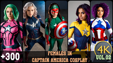 +310 Females in Captain America Cosplay | 4K Resolution | Realistic Heroes Cosplay Art Vol.02