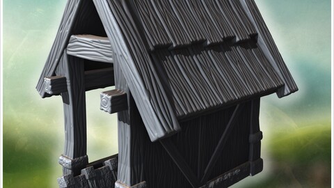 Wooden shelter with reinforced beams, simple plank roof, and rustic design details (1) | STL for 3D Printing Printer | Hard Surface