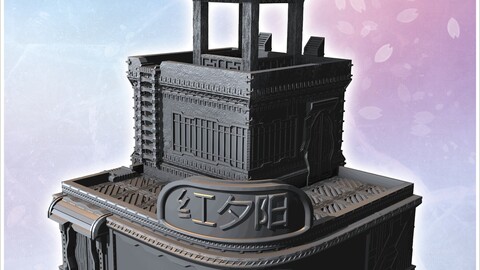 Traditional Asian-style pavilion with intricate architectural details and engraved signboard (1) | STL for 3D Printing Printer | Hard Surface