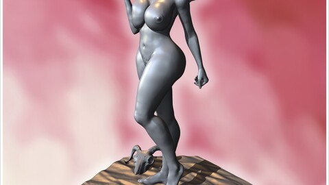 Nude succubus standing gracefully with horns and flame, posed on sandy hexagonal platform (NSFW) (24) | STL for 3D Printing Printer | Hard Surface