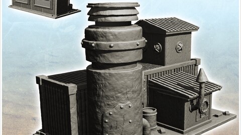 Container-based workshop with large central chimney (6) | STL for 3D Printing Printer | Hard Surface