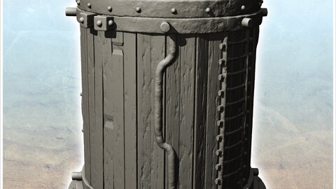 Round storage silo with reinforced wooden access ladder (12) | STL for 3D Printing Printer | Hard Surface