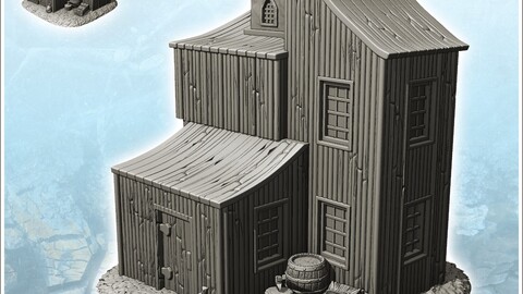 Wooden building with multiple curved roofs and exterior accessories (3) | STL for 3D Printing Printer | Hard Surface