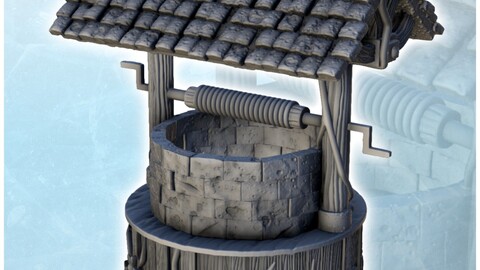 Wooden and stone well with vegetation (8) | STL for 3D Printing Printer | Hard Surface