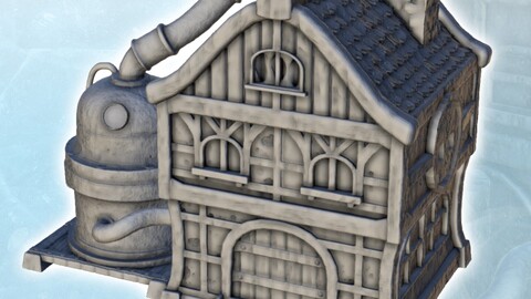 Fantasy alchemist house with cistern and pipes (7) | STL for 3D Printing Printer | Hard Surface