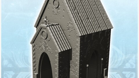 Christian mausoleum with cross and tile roof (1) | STL for 3D Printing Printer | Hard Surface