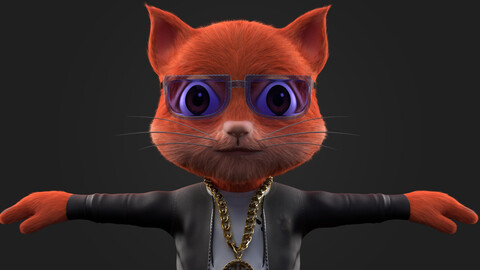 Stylized Hip-Hop Cat Character Fur PBR Textures