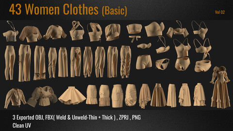 43 Basic Woman Clothes PACK . (VOL 02) ZPRJ+OBJ+FBX