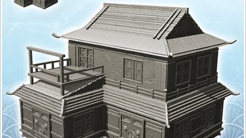 Asian house with balcony (17) | STL for 3D Printing Printer | Hard Surface