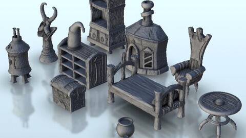 Medieval interior set | STL for 3D Printing Printer | Hard Surface